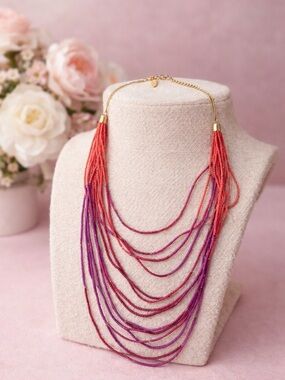 Multi-Strand Pink & Red Beaded Statement Necklace